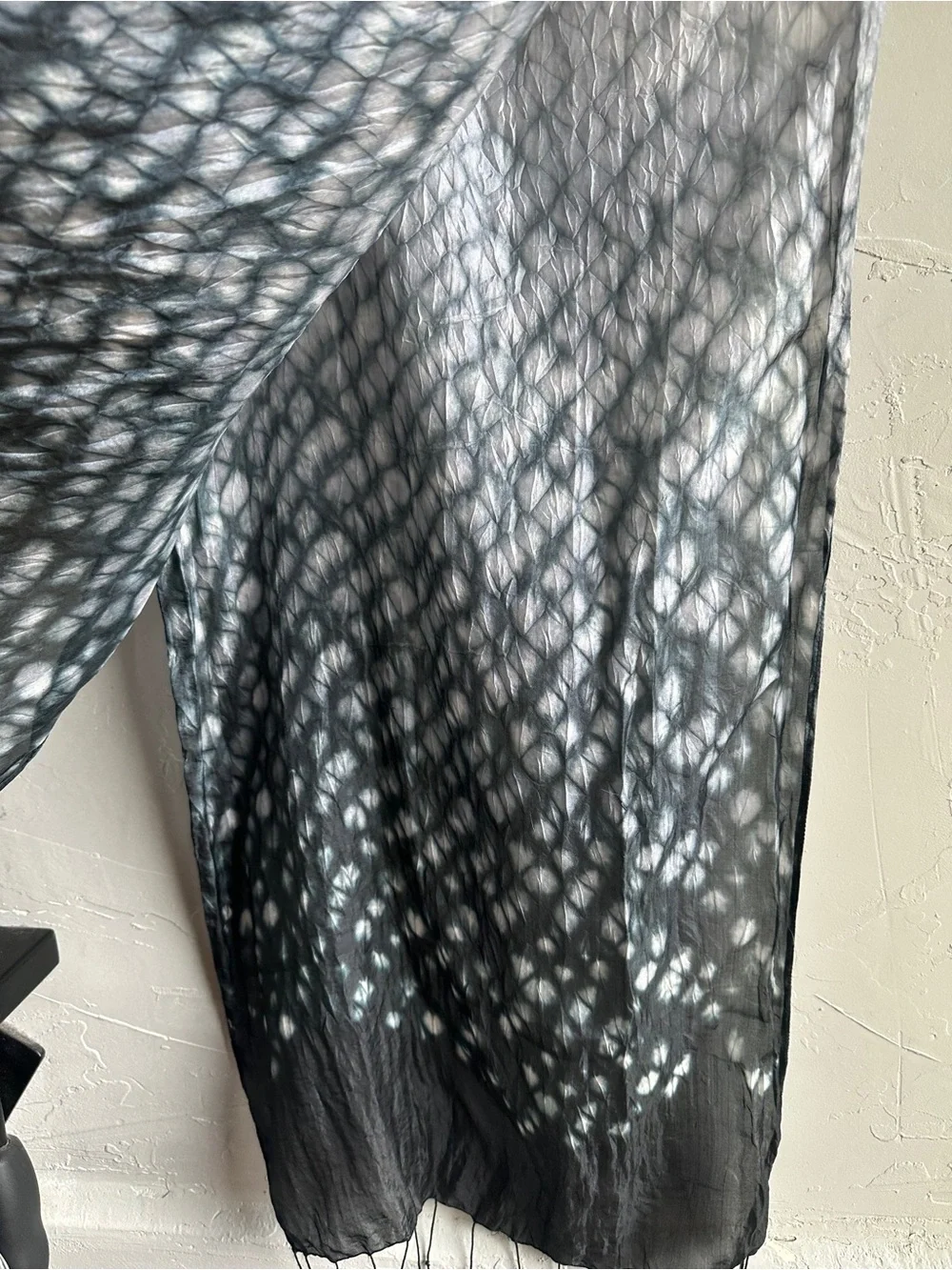 Black White Abstract Print Satin Fringe Scarf Wrap Goth Boho Y2K 72x16